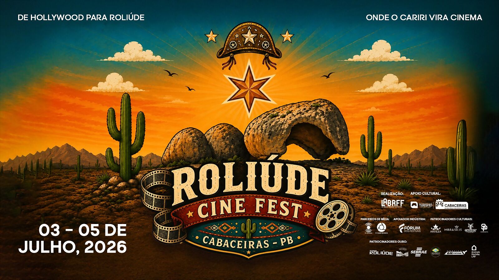 1º Roliúde Cine Fest — Cabaceiras, Paraíba. De 3 a 5 de julho de 2026, no coração do Cariri.